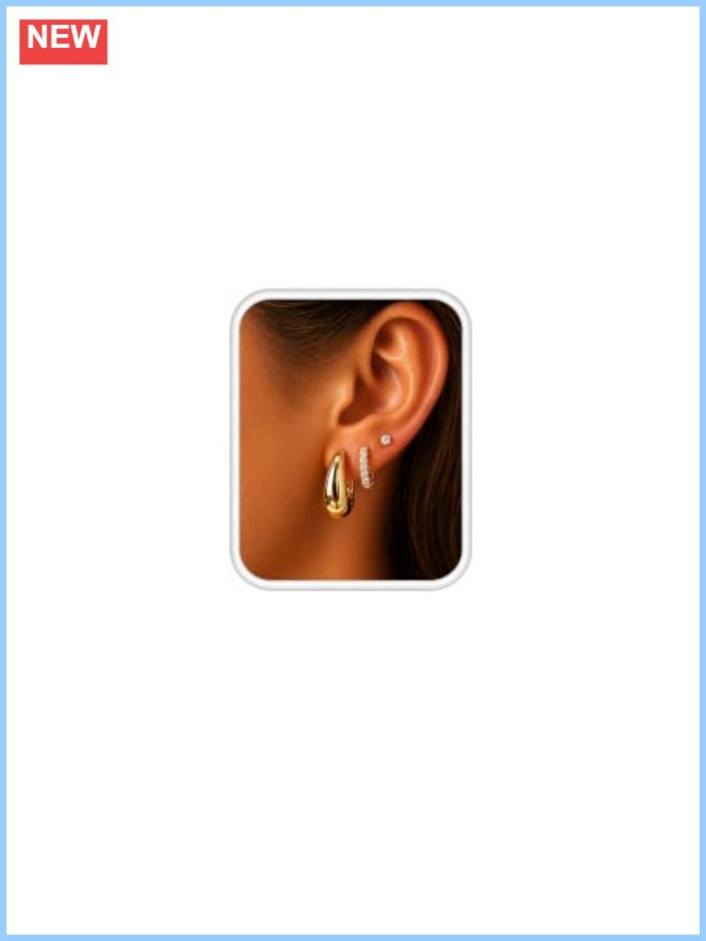 14K Gold Plated Huggie Hoop & CZ Stud Earring Set 3 Pairs